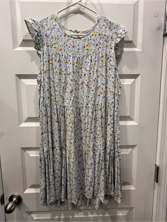 Liberty Love Dresses & Skirts - Liberty Love Light Blue Mini Dress with Red & Yellow Floral Print Plus Size 2X